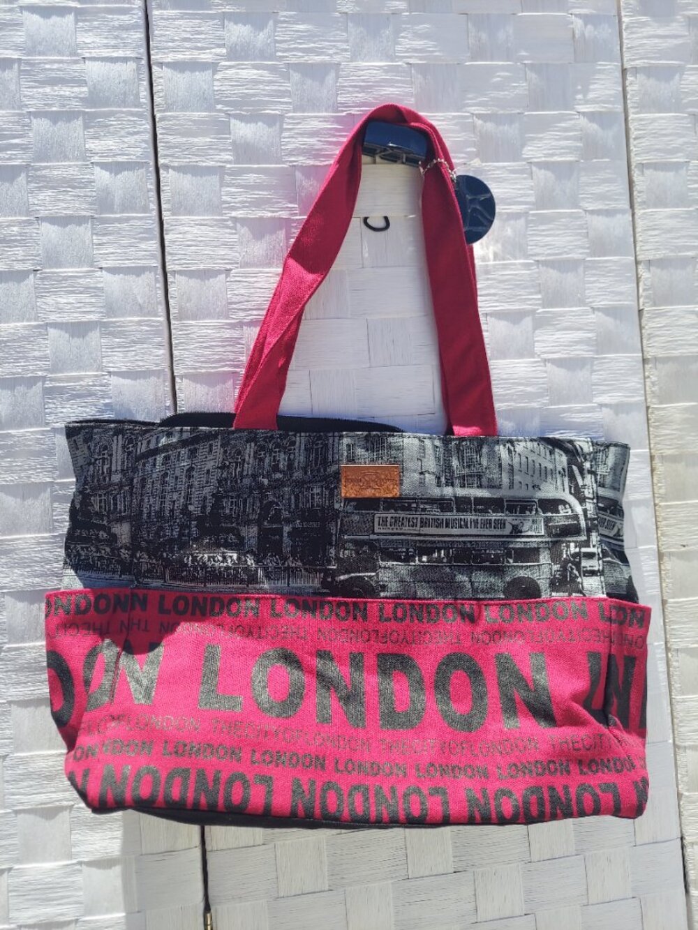 Robin Ruth London Tote Bag - Black & Red canvas with outside pockets - Picture 3 of 15